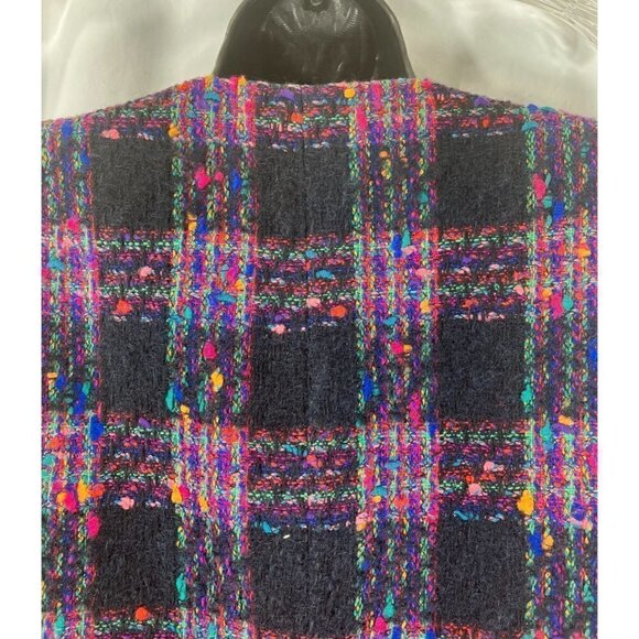 Vintage Psychedelic Boucle Plaid Oversize Blazer Jacket 10 Wool Mohair Dopamine - Picture 4 of 5